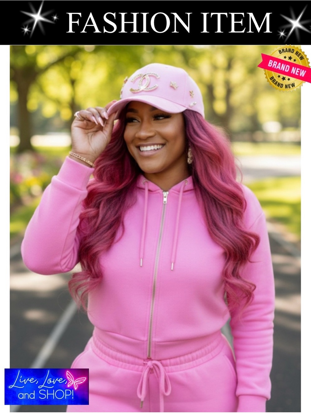HAT: Pink Baseball Hat w/Golden Detailing, NWOT